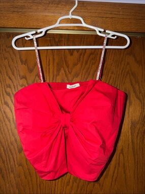 Francesca's Collections Red Bow Front Crop Camisole with Rhinestone Straps
